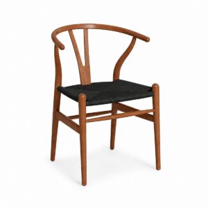 Cadeira Tulipa em Madeira Maciça cor Castanho Mogno – Tecido Facto Premium Dunas Preto